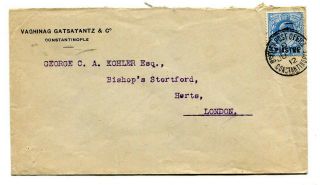 British Levant 1912 “1 Piastre” On 2½d Cover Constantinople To Bishops Stortford