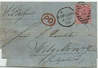 Sg144 3d Rose (n - A) Plate 11 On 1873 Wrapper To Switzerland Cat £120