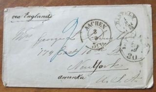 Mid - 19th Century Stampless German Envelope - Aachen,  Rinteln,  Berlin To York