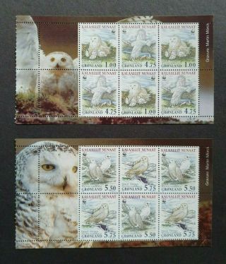 1999 Arctic Wildlife Owls 2 Sheets Vf Mnh Greenland Gronland B266.  12 Start 0.  99$