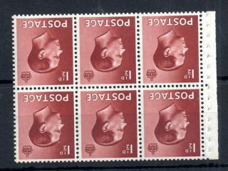 Gb Keviii 1936 1 1/2d Mnh Booklet Pane Inverted Wmk Pb5a Ws14630