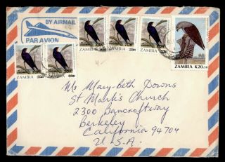 Dr Who 1965 Zambia Lusaka Airmail To Usa Bird Ovpt Pair E52864