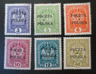 Poland Cracow Overprint Mh Stamps 1919 Sc 41 - 46 Back Printed Philatelia Krakow