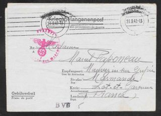 France - Ww2 Prisoner Of War Mail - Stalag Vib To Mauvezin Sur Gupie 1942