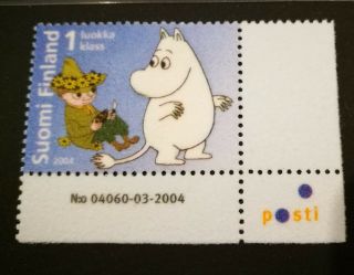 Moomin Troll And Snufkin Fuzzy Stamp Finland 2004 Mnh