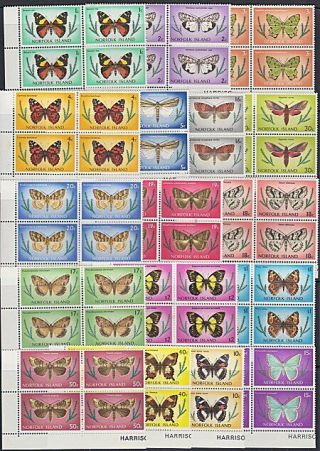 Norfolk Is 1977 Butterflies Definitive Set Corner Blks Of 4 Mnh. .  87434