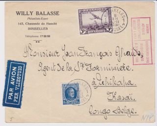 Stamps 1930 Belgium Airmail Envelope To Belgian Congo Postal History