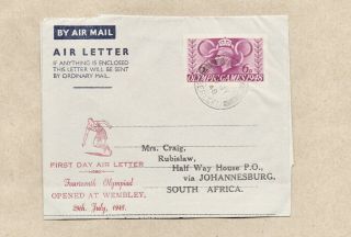 Great Britain 1948 Olympic Games Cachet First Day Air Letter Hand Cancel