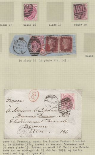 Lot:31549 Gb Qv Cover London To France 28 Oct 1874 Bearing 3d Rose Plate 15,