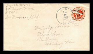 Dr Jim Stamps Us Naval Fleet Post Office Air Mail Cover Uss Thompson