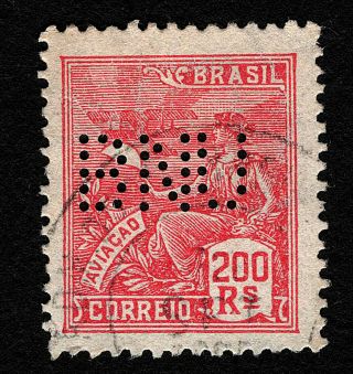 Opc 1922 Brazil 200r Sc 247 Banco Nacional Ultramarino Perfin " Bnu " 37073