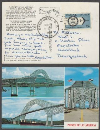 Canal Zone 1965 Airmail Postcard To Zealand Thatcher Bridge (id:666/d59081)