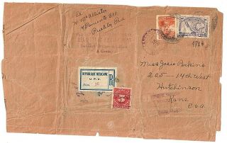 1930 Mexico Registered Cover To Us Postage Due 5 Cents W/insert Ad Env.  Is Bent