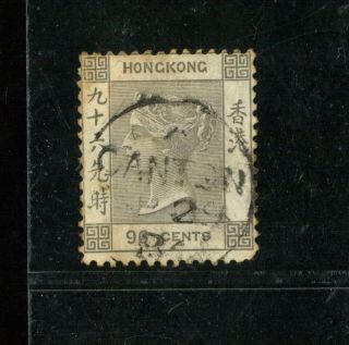 (hkpnc) Hong Kong 1863 Qv 96c Cc Wmk Canton Straight Line Cds Fu Scarce
