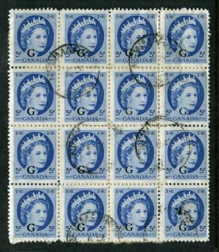 Canada Scott O44 - - Blk Of 16 - 5¢ Blue Wilding " G " Overprint (. 036)