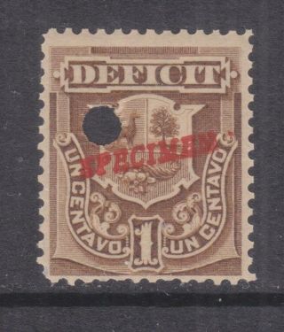 Peru,  Postage Due,  1886,  1c.  Bistre,  Abn Punched Proof,  Specimen In Red,  Mnh.