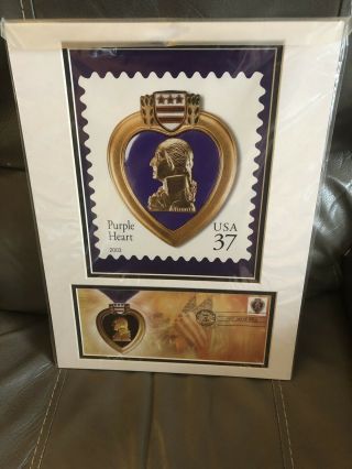 Usps Purple Heart First Day Of Issue Matted Keepsake Stamp Art George Washington