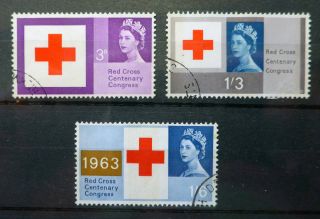 Gb 1963 Red Cross Phosphor (3) Fine/used Cat £55 Price Bin1924