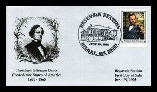 Dr Jim Stamps Us President Davis Civil War Fdc Cover General Sherman