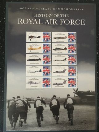 90th Anniversary Commemorative Of The History Of The Royal Air Force.  Sheet