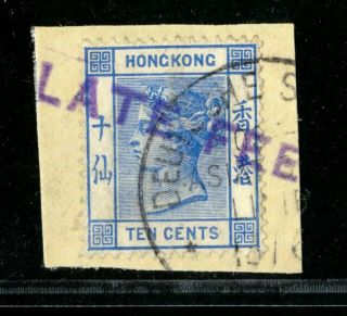 (hkpnc) Hong Kong 1900 Qv 10c On Piece Late Fee Paid,  Deutsche Seepost Cds Vf
