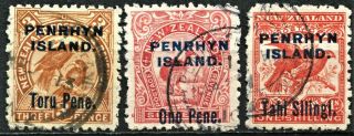 Penrhyn Island 1903 Zealand Overprints,  Sg 14,  15 & 16a,  Cv £145