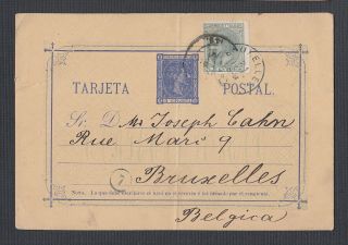 Spain 1881 Uprated Postal Stationery Card To Brussels Belgium
