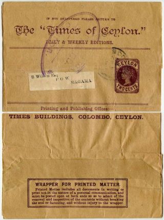 Ceylon Newspaper Wrapper Boer War Pow Censor Oval Ragama Camp Times