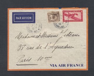 French Indo - China 1938 Air France Airmail Cover Saigon To Paris