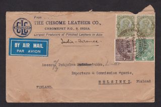 India 1937 Kgv Air Mail Cover To Finland