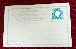 Macau E Timor China Postal Stationery Card 10 Reis Stamp Affixed