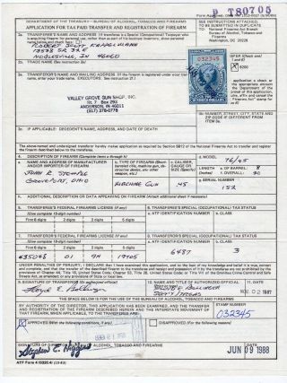 $200 Stamp On 1988 Application For Tax Paid Transfer And Registration Of Firearm