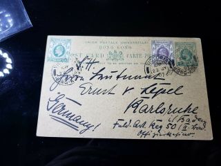 (hkpnc) Hong Kong 1907 Ke 1c Postal Card Uprate 3c To Germany Vf