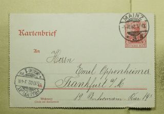 Dr Who 1902 Germany Mainz Letter Card To Frankfurt E41633