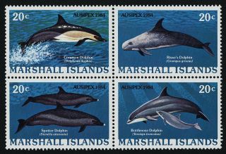 Marshall Islands,  Scott 54 - 57 (57a),  Block Of 4 Mnh Dolphins,  Sea Creatures