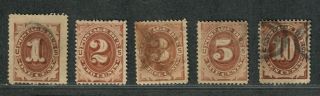 Us Sc J1 - J5 Used/f - Vf,  Brown Postage Due Stamps,  Cv.  $185