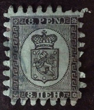 Finland 1866 8 Pen Black On Green Stamp Vfu