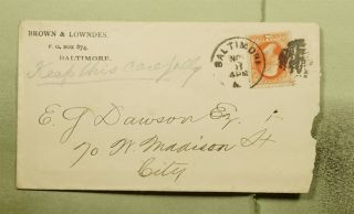 Dr Who 1880s Baltimore Md Fancy Cancel Drop Letter E51357
