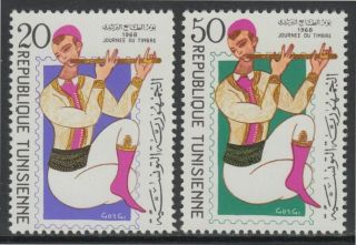 Tunisia,  Sc 512 - 13,  1968 Stamp Day Issue,  Complete Set Of 2.  Mnh.