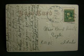 1912 Embossed Christmas Post Card Notus Idaho To Eagle Idaho