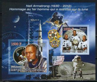 M2199 Mnh 2012 Imperf Souvenir Sheet Of 2 Apollo 11 Astronauts Armstrong & Crew