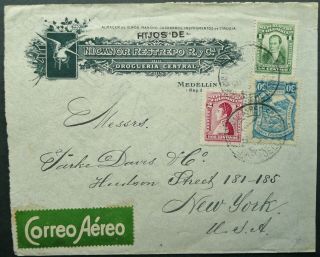 Colombia 20 Aug 1925 Scadta Airmail Postal Cover From Medellin To York,  Usa