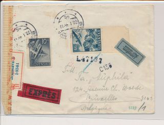 Lk53090 Slovakia 1944 Censored To Brussels Registered Cover