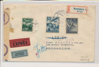 Lk53089 Slovakia 1942 Censored To Brussels Registered Cover