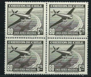 Chile Lan Airmail Stamps 80 Cts Black Block Of 4 Mnh Wmk.  2