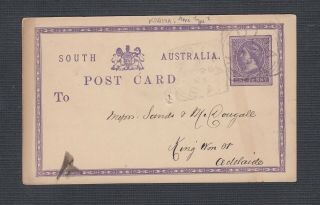 South Australia 1896 Postal Stationery Card Kadina Type 2 Squared Circle
