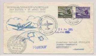Lk50596 Luxembourg 1955 Flight To Stuttgart Airmail Cover