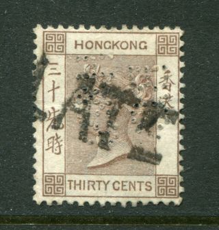 1900/01 China Hong Kong Qv 30c Perfin Stamp With Part Late Fee Marking H/s