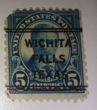 Us Postage Stamp Scott 557 Theodore Roosevelt 5 Cent - Precancel Wichita Falls