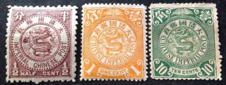 China 1897/98,  3 X Coiling Dragon Stamps Hinged